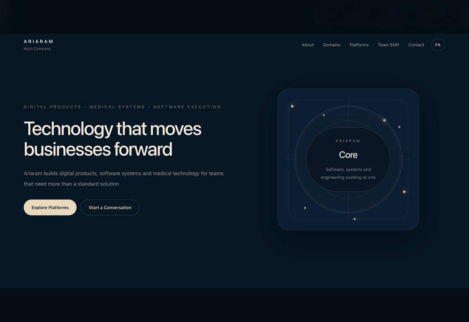 Ariaram corporate website homepage